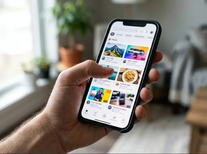 hand scrolling YouTube on mobile